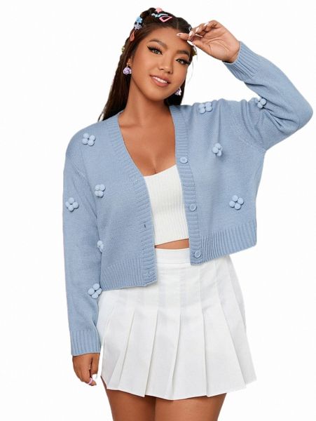 

plus size t-shirt plus pom pom drop shoulder cardigan s7io#, Black