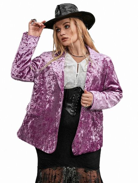 

plus size outerwear & coats plus single breast velvet blazer z6jj#, Black