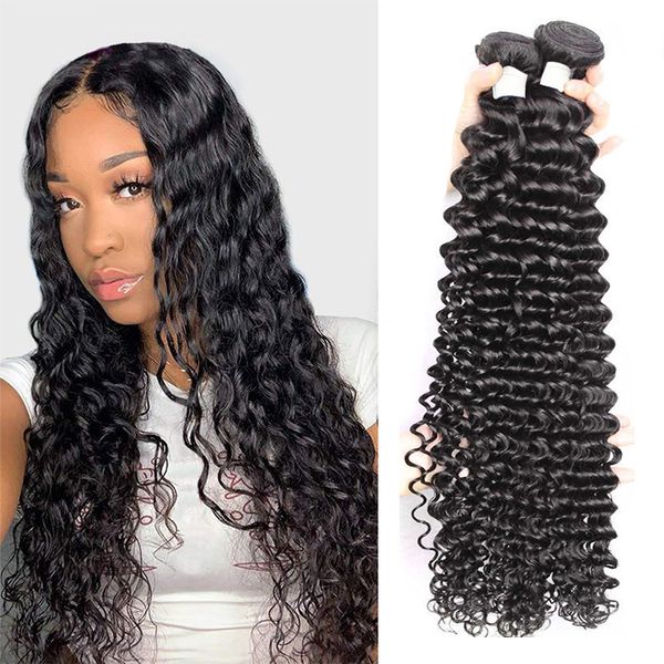 

28 30 32 34inch filipino deep wave hair 4pcs filibino curly wavy wefts pineapple waves human hair weave 4 bundles 7a curl weaving, Black