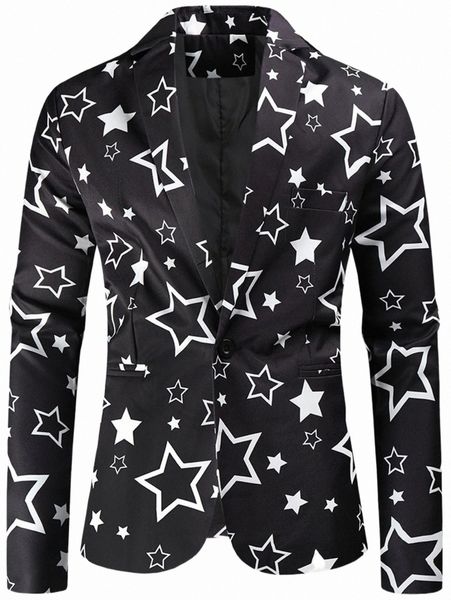 

men's suits & blazers men star print single button blazer 57pt#, White;black