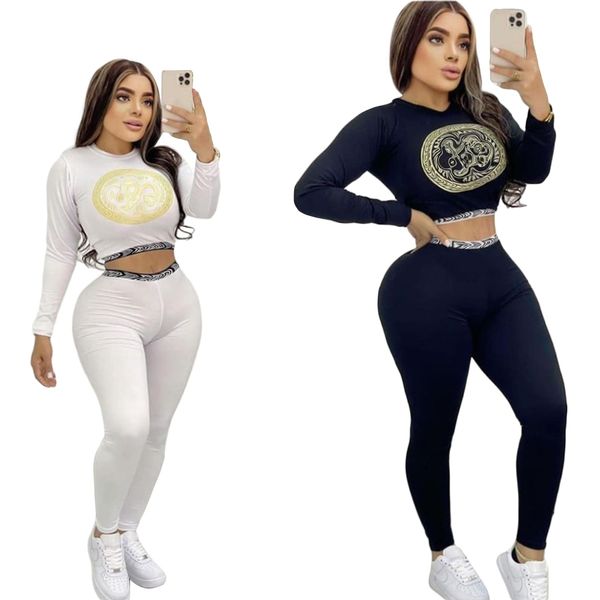 

2022 fashion letter printed tracksuits for womens long sleeve crop t-shirts and casual slim pants brand 2 piece sets j2728, Gray