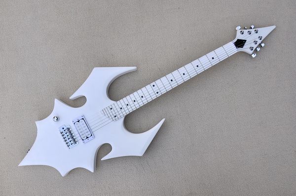 

white 6 strings electric guitar with 27 frets humbucker pickup