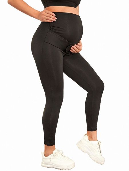 

plus size pants maternity hook-and-loop fastener wideband waist leggings v5bs#, Black