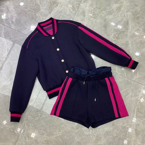 

2022 spring summer women's two piece pants tracksuits designer suits fashion women high neck crop elasticity waist cotton stripe pants, White