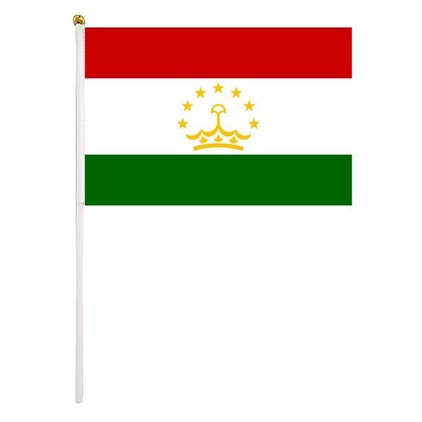 

tajikistan handheld flag 14x21 cm polyester mini hand waving flags with plastic flagpoles for festival events celebration