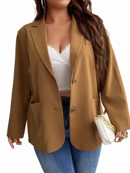 

plus size outerwear & coats plus lapel neck pocket patched blazer f0z8#, Black