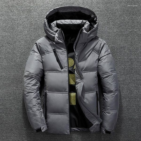 

men's down winter warm men jacket coat casual autumn stand collar puffer thick hat white duck parka male with hood, Black