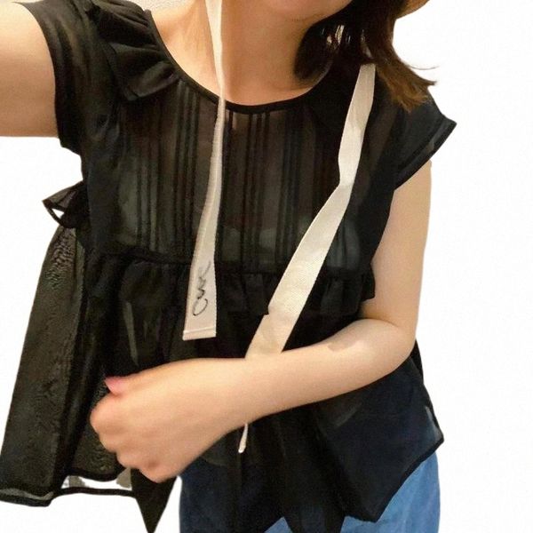 

women's blouses & shirts women's blouses & shirts women sleeveless loose stitching ruffles o-neck age reduction 2022 summer ladies, White