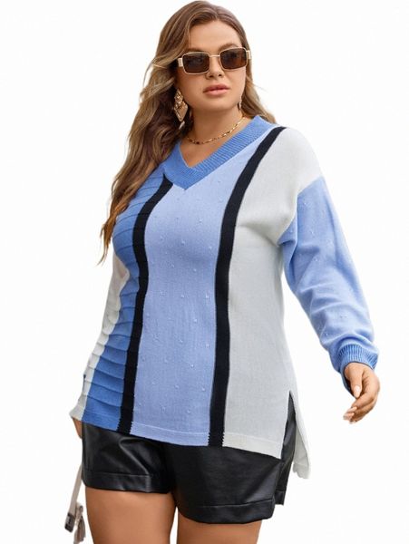 

plus size t-shirt plus color block drop shoulder sweater e3dn#, Black
