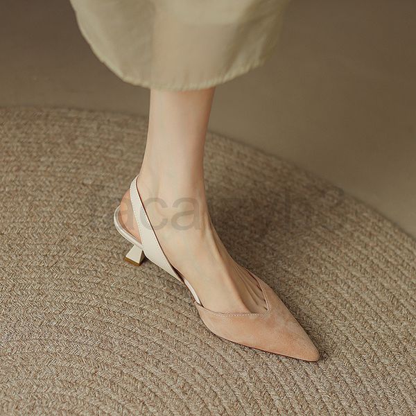 

sandals designer summer products simple and versatile high-heeled single shoes temperament splicing anti velvet pointed back empty sandals w, Black