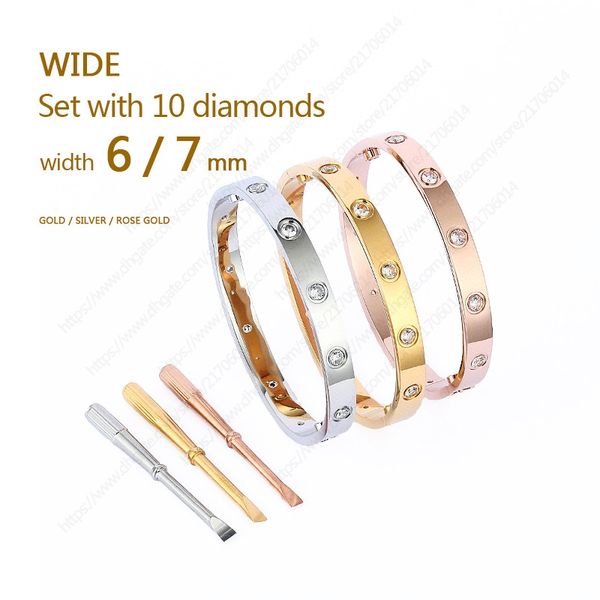 

love screw bracelet wide designer bracelets tennis luxury jewelry women bangle diamond wide titanium steel alloy gold-plated craft colors ne, Golden;silver