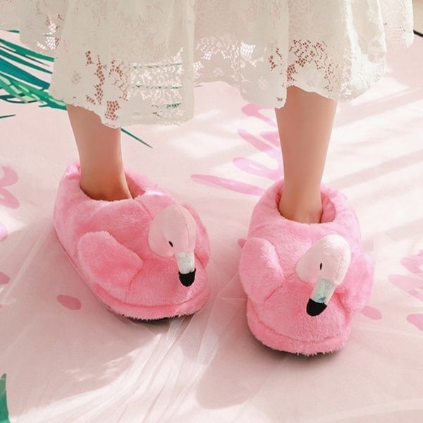 

slippers ins fashion flamingo house women fur winter warm plush grils bedroom shoes cute cartoon pink slides onesize 220829, Black