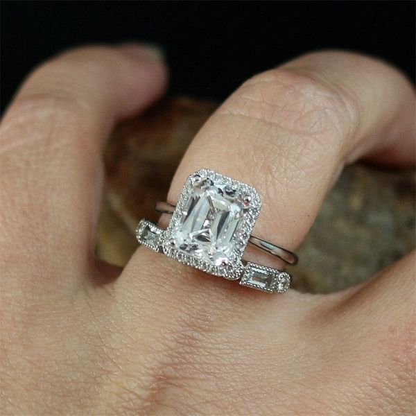 

solitaire ring wedding rings 40ct 10x8mm ring set emerald excellent cut solarite with accents 10ctw band for women 220829, Golden;silver