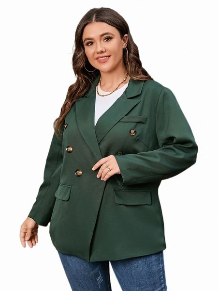 

plus size outerwear & coats plus double breasted flap detail blazer r6yy#, Black