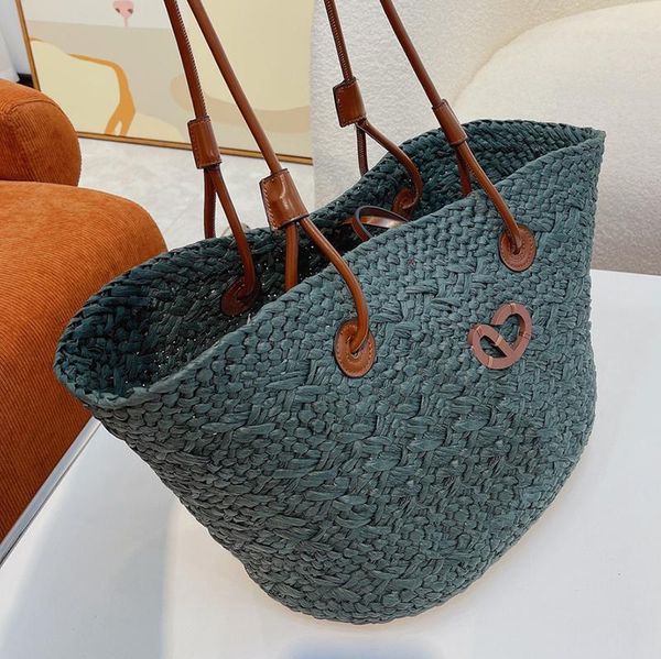 

straw bag plain knitting crochet embroidery open casual tote interior compartment two thin straps leather floral fashion women purse 23088