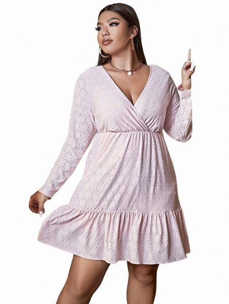 

plus size dresses plus surplice neck ruffle hem schiffy dress l3ja#, Black