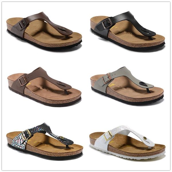 

2019 gizeh slippers man and woman open toe sandals summer beach slippers genuine leather flats cork slippers sz34-46296l, Black