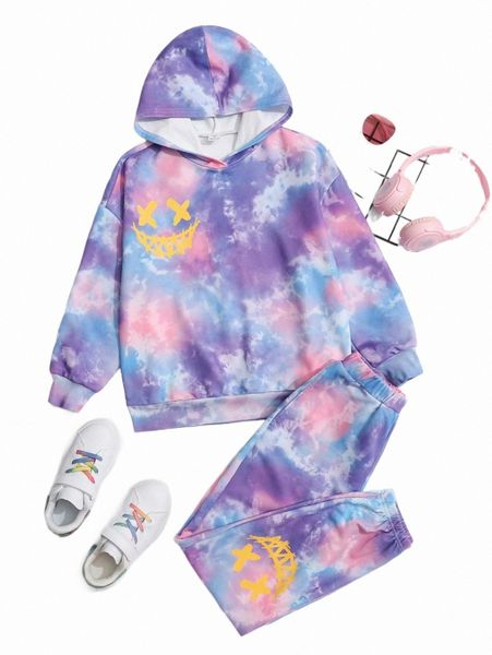 

others apparel girls tie dye cartoon graphic hoodie & sweatpants p0sv#, Black;white