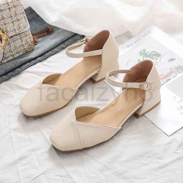 

sandals designer baotou fairy style summer student versatile thick heel one line belt medium fashion, Black