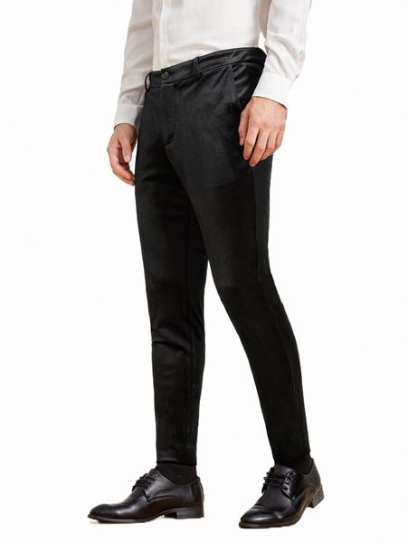 

men's pants men slant pockets velvet tailored pants i5oc#, Black