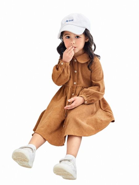 

others apparel toddler girls lantern sleeve ruffle hem corduroy smock dress q5w1#, Black;white