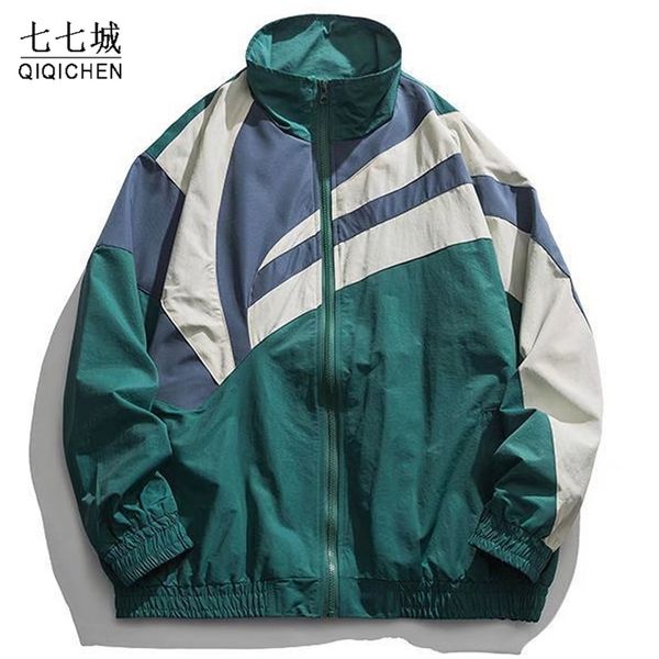 

mens jackets mens spring jacket men patchwork japanese stand collar windbreaker coat college casual loose jackets couple hip hop autumn 2208, Black;brown