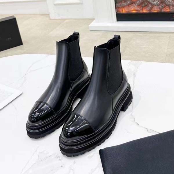 

designer women boots elastic force genuine leather patent leather thick bottom desert boot platform middle heel autumn and winter shoes size, Black