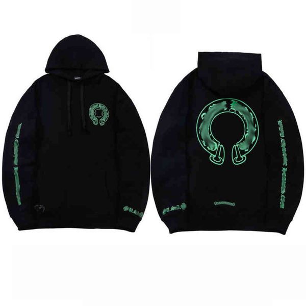 

fleece men's hoodies fleece classic luxury sweatshirts ch brand fashion men woman designer horseshoe sanskrit cross pullover hooded zip, Black