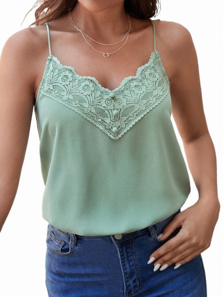 

women's tanks & camis buttoned front lace trim cami x0a1#, White