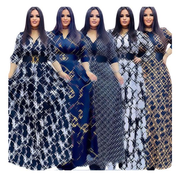 

fashion digital printed dress for womens long sleeve button lapel loose casual plus size brand big swing dresses j2636, Black;gray