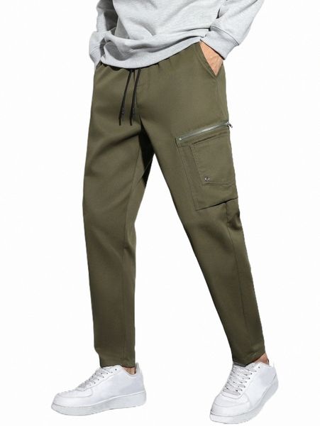 

men's pants men zip pocket drawstring waist pants 21zg#, Black