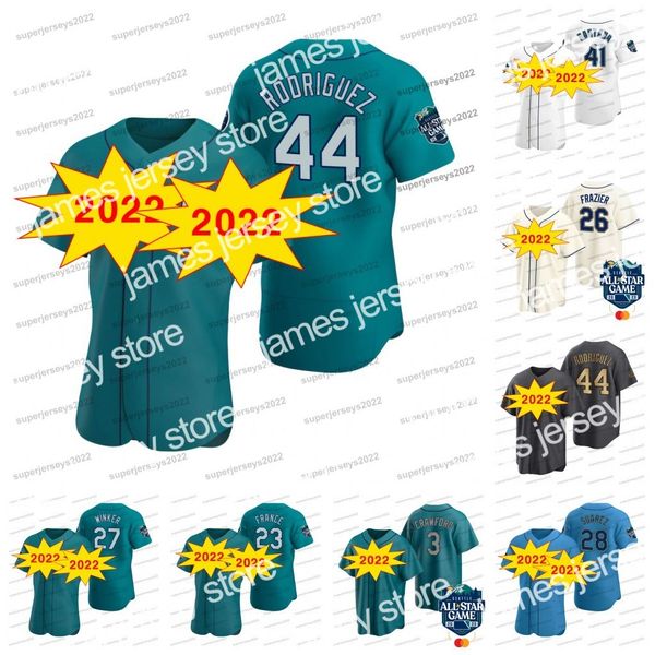

baseball jerseys 44 julio rodriguez 2023 all-star game jersey mariner eugenio suarez adam frazier j.p. crawford ty france jesse winker carlo, Blue;black
