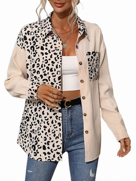 

women's down & parkas leopard patched pocket drop shoulder coat j4te#, Black