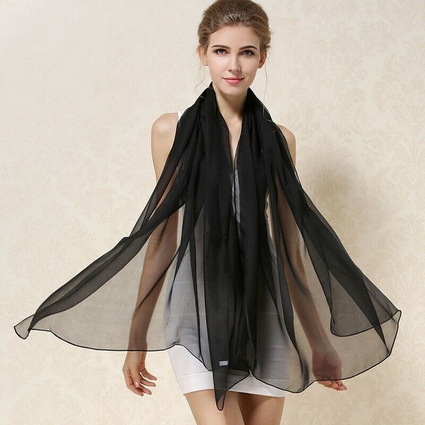 

women 100% silk scarf capes long shawl sunscreen wraps ultra-thin transparent, Blue;gray
