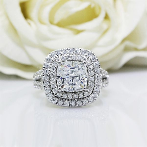 

solitaire ring wedding rings certified cushion cut 30ct color f moissanites double halo accents 14k white gold engagement 220829, Golden;silver