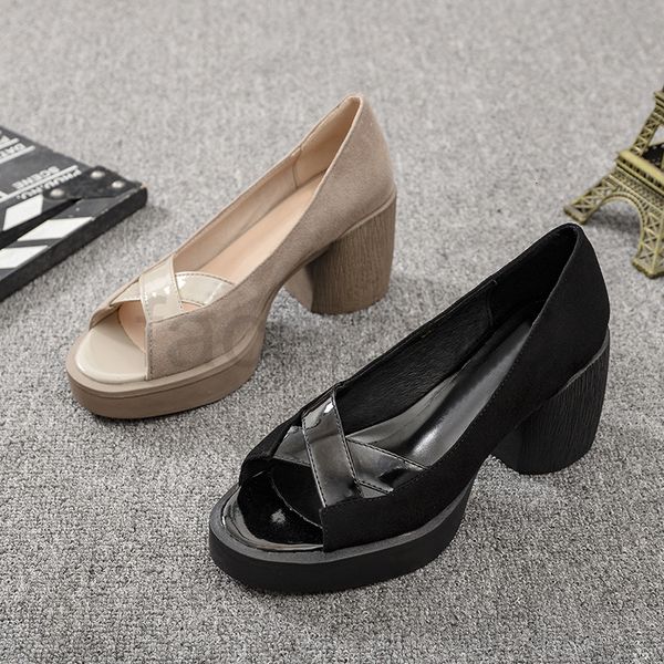 

sandals designer summer european women's shoes muffin thick soled high heels open toe fashion heel sandals women, Black