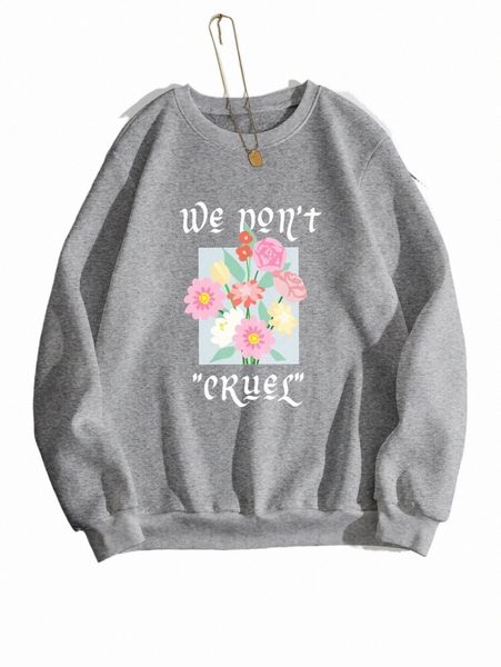 

women's hoodies & sweatshirts slogan & floral print thermal pullover p7g8#, Black