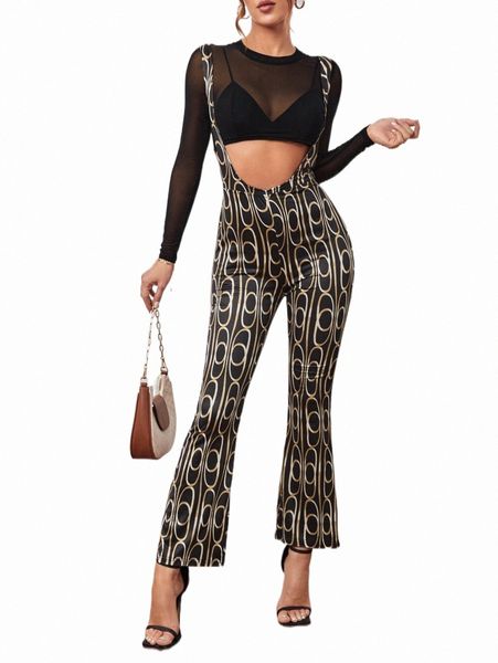 

two piece dress crop mesh & allover print flare leg suspender jumpsuit without bra g4qw#, White