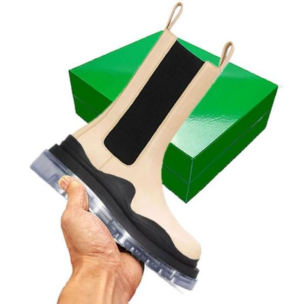 

cream/transparent women man bottega boots luxury tire lean leather chelsea women's booties men lug platform chunky shoes lady knight lo, Black