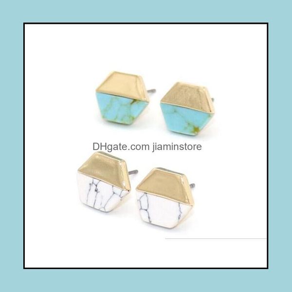 

stud fashion natural turquoise stone stud earrings green white hexagon earring for women jewelry gift drop d dhseller2010 dhj8i, Golden;silver