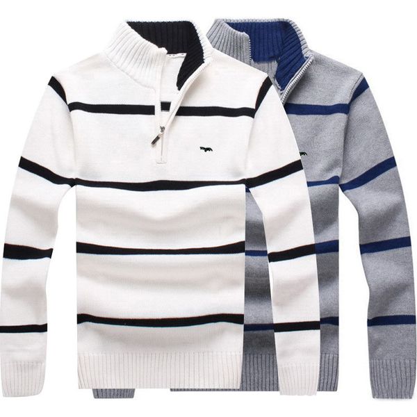 

men's sweaters autumn winter striped coat pullovers male thick stand collar slim fit knitted pullover 3xl 220829, White;black