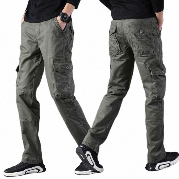 

men's pants men's pants men cargo mens loose male overalls multi-pocket trousers straight cut pantalon joggers army tactical pants, Black