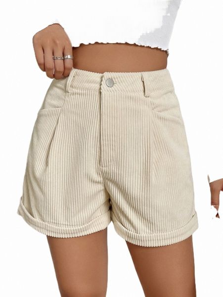 

women's shorts high waist plicated detail corduroy shorts u9um#, White;black