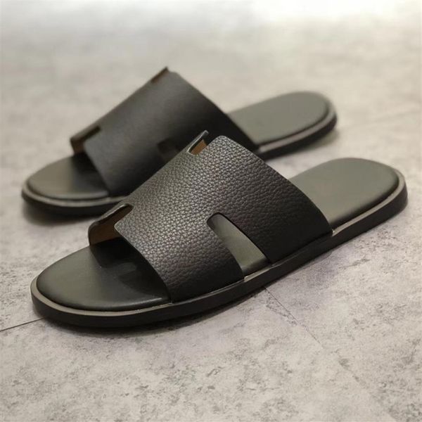 

new designer men's half slipper genuine leather european cowhide style sandals new men shoes loafers large size slippers size233g, Black