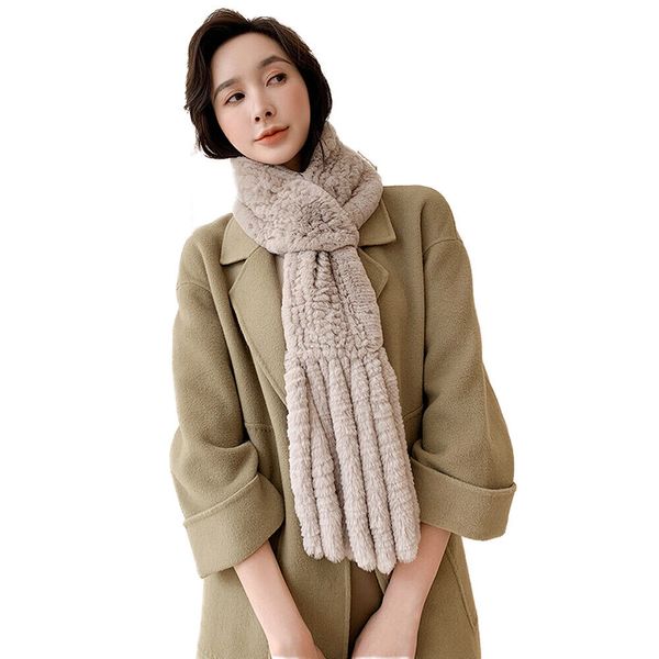 

winter fur scarf women real rex rabbit fur neckerchief with tassel soft 103cm, Blue;gray