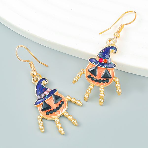 

s3158 halloween enamel pumpkin human dangle earrings for women colorful rhinestone pumpkins earrings, Silver