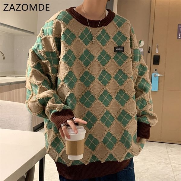 

men's sweaters zazomde hip hop streetwear retro knitted pullover geometry casual knit warm harajuku sweater 220829, White;black