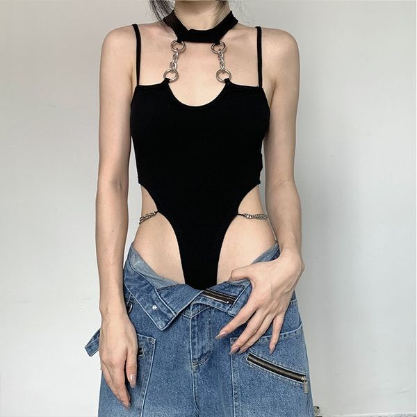 

women's jumpsuits & rompers spring summer new clean color slim pit strip sleeveless large backless onesie, Black;white