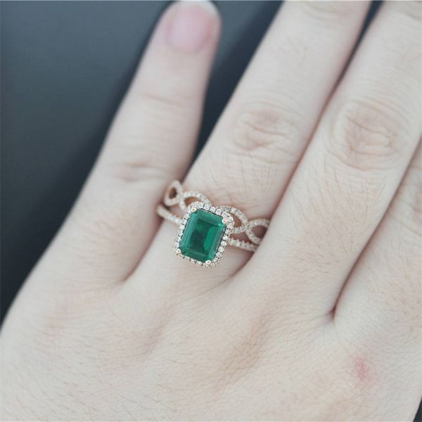 

solitaire ring wedding rings 14k rose gold emerald brilliant cut green 2ctw engagement halo ring for women fine jewelry in anniversary and, Golden;silver