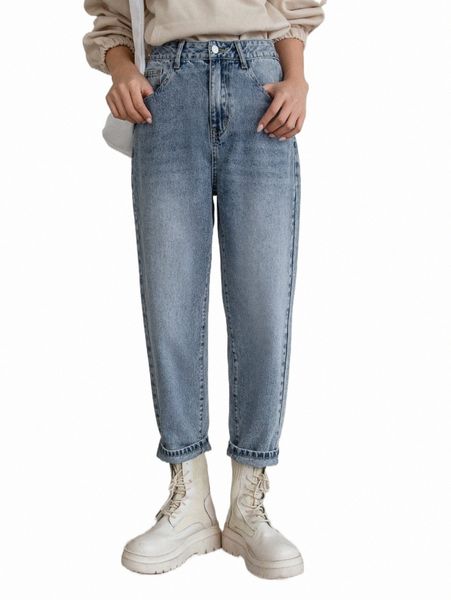 

women's jeans dazy high waist washed tapered jeans 30be#, Blue